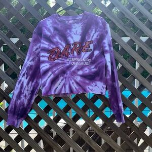 D.A.R.E.  Distressed Logo Tie-Dye Crew Neck Sweatshirt Cropped Size S-